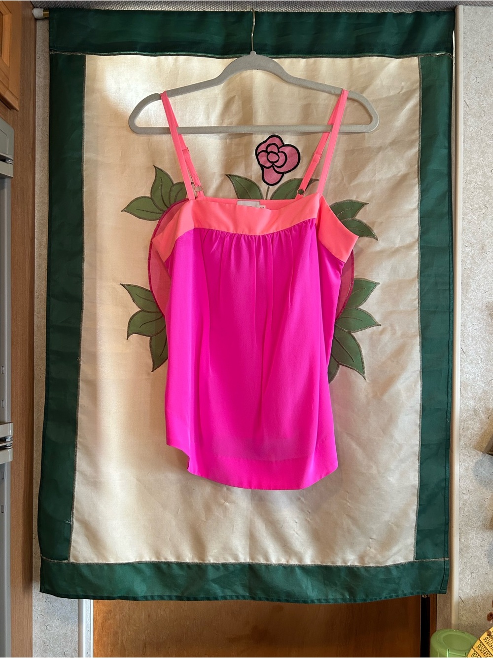 Bright Pink Two-Tone Spaghetti Strap Women's Tank Top